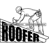 Roofer Quote Commercial Roofing Buy Hammer Jumpsuit Roofer Silhouette Black And White Artwork Design Element Holding Hammer Wearing Helmet BW SVG JPG PNG Vector Clipart Cricut Silhouette Cut Cutting