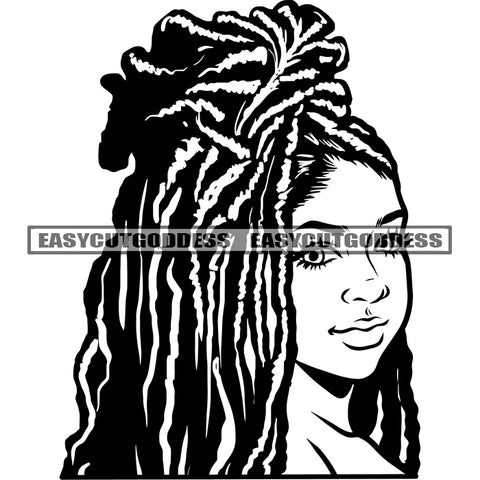 African American Woman Face Design Element Woman Side Face Artwork Locus Hairstyle Black And White BW Vector SVG JPG PNG Vector Clipart Cricut Silhouette Cut Cutting