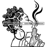 African American Woman Holding Gun Sexy Woman Wearing Hoop Earing Afro Hairstyle Black And White Artwork Woman Close Eyes Open Mouth SVG JPG PNG Vector Clipart Cricut Silhouette Cut Cutting