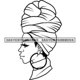 Afro Woman Headscarf With Hoop Earing African American Woman Side Face Artwork Design Element Vector SVG JPG PNG Vector Clipart Cricut Silhouette Cut Cutting