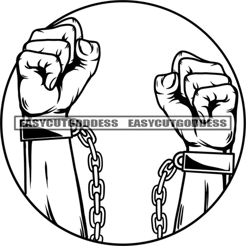 Male Slave Chain On Hand Hand Grabbing Chain Icon Black And White Artwork Man Hand Power On Circle Design Element SVG JPG PNG Vector Clipart Cricut Silhouette Cut Cutting