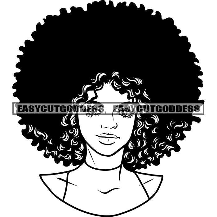 African American Woman Head Design Element Afro Hair Style Black And W ...