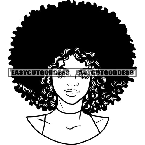 African American Woman Head Design Element Afro Hair Style Black And White Artwork Smile Face Vector SVG JPG PNG Vector Clipart Cricut Silhouette Cut Cutting