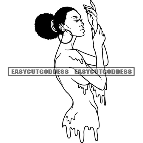 Afro Naked Lady Wearing Hoop Earing African American Woman Sexy Body Afro Hairstyle Color Dripping Design Element SVG JPG PNG Vector Clipart Cricut Silhouette Cut Cutting