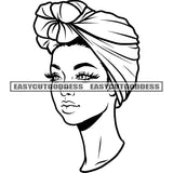 Woman Side Face Artwork Afro Woman Wearing Bath Towel On Head Earing African American Woman Close Eyes Design Element BW SVG JPG PNG Vector Clipart Cricut Silhouette Cut Cutting