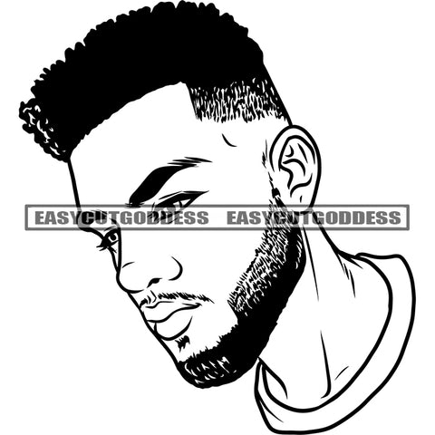 African American Short Hairstyle Afro Hairstyle Smart Haircut Man Face Design Element BW Smile Face SVG JPG PNG Vector Clipart Cricut Silhouette Cut Cutting