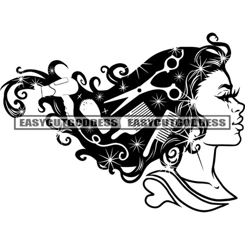 Self Service Woman Hair Style African American Woman Female Head Silhouette Women Parlor Accessories Hairdresser Black And White Artwork Design Element  SVG JPG PNG Vector Clipart Cricut Silhouette Cut Cutting