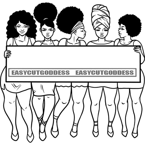 Sign For Curvy Girl Standing African American Sexy Woman Smile Face Afro Hairstyle African American Woman Body Design Element Black And White SVG JPG PNG Vector Clipart Cricut Silhouette Cut Cutting