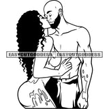 African American Romantic Couple Standing Sexy Pose Romance Position Curly Hairstyle Wearing Bikini Color Dripping Vector BW SVG JPG PNG Vector Clipart Cricut Silhouette Cut Cutting