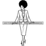 Black And White African Woman Full Body Afro Hairstyle American Woman Standing Close Eyes BW Artwork Model Braiding SVG JPG PNG Vector Clipart Cricut Silhouette Cut Cutting