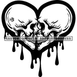 Black And White Skull Skeleton Head Heart Pose Blood Dripping Skull Head Side Design Element BW Love Vector SVG JPG PNG Vector Clipart Cricut Silhouette Cut Cutting