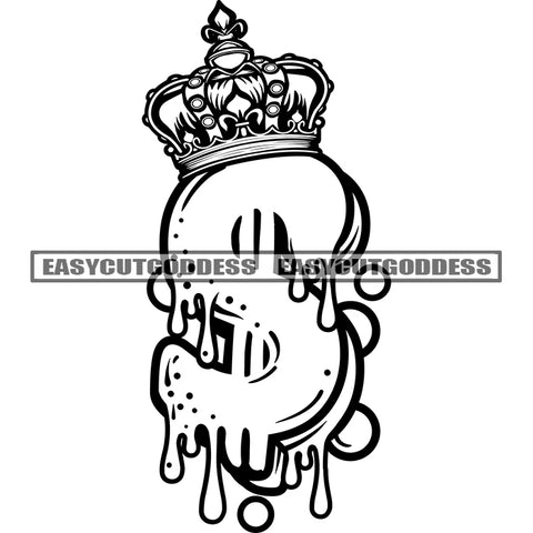 Dollar Hand Sign Design Element Crown On Head Color And Water Dripping Black And White Artwork SVG JPG PNG Vector Clipart Cricut Silhouette Cut Cutting