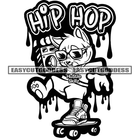 Hip Hop Quote Gangster Scarface Cat Hand Holding Radio Sacket-Boat Cat Wearing Sunglass Color Dripping BW Artwork SVG JPG PNG Vector Clipart Cricut Silhouette Cut Cutting