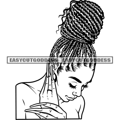 African Woman Sexy Pose Locus Hairstyle Design Element Afro Woman Head And Face Artwork Long Nail Vector SVG JPG PNG Vector Clipart Cricut Silhouette Cut Cutting