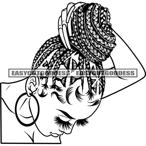 African American Woman Black And White Head Artwork Hand Holding Locus Hair Design Element Long Nail Vector SVG JPG PNG Vector Clipart Cricut Silhouette Cut Cutting