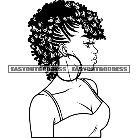 Sexy African American Woman Head Design Element Afro Short Hairstyle Side Look Vector BW Artwork SVG JPG PNG Vector Clipart Cricut Silhouette Cut Cutting