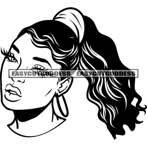 African American Woman Head Design Element Wearing Hoop Earing Long Nail Afro Woman SVG JPG PNG Vector Clipart Cricut Silhouette Cut Cutting