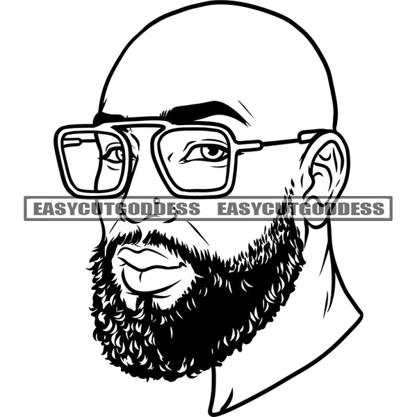 African American Bald Head Man Wearing Sunglasses Side Face Design Element Afro Man Open Eyes Yong Man Black And White Artwork Design Element SVG JPG PNG Vector Clipart Cricut Silhouette Cut Cutting