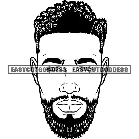 Afro Hairstyle African American Man Head Design Element Smart Young Boys Head Black And White Artwork SVG JPG PNG Vector Clipart Cricut Silhouette Cut Cutting