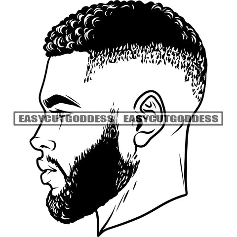 Side Face Look Afro Hairstyle African American Man Head Design Element Smart Young Boys Head Black And White Artwork SVG JPG PNG Vector Clipart Cricut Silhouette Cut Cutting
