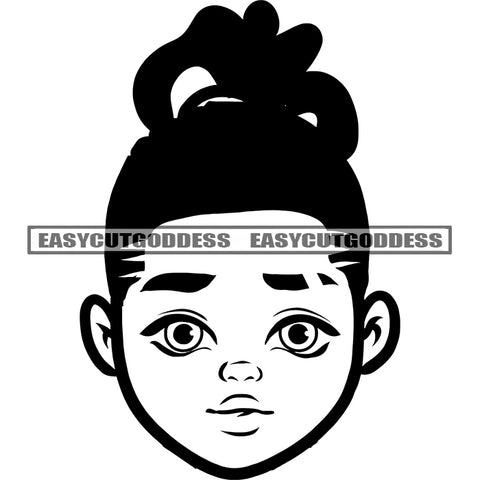 Cute African American Baby Girls Face Design Element Afro Girls Locus Hairstyle BW Artwork SVG JPG PNG Vector Clipart Cricut Silhouette Cut Cutting