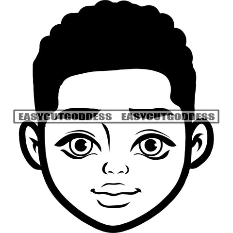 African American Baby Boys Face Design Element BW Head And Face Artwork Afro Hairstyle SVG JPG PNG Vector Clipart Cricut Silhouette Cut Cutting