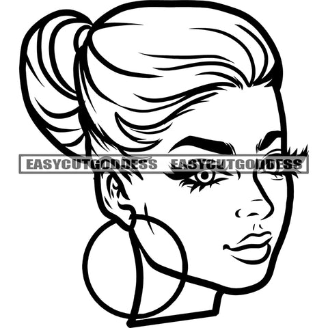 Beautiful Woman Wearing Hoop Earing Vector Cute Smile Face African American Woman Face Design Element Open Eyes Vector SVG JPG PNG Vector Clipart Cricut Silhouette Cut Cutting