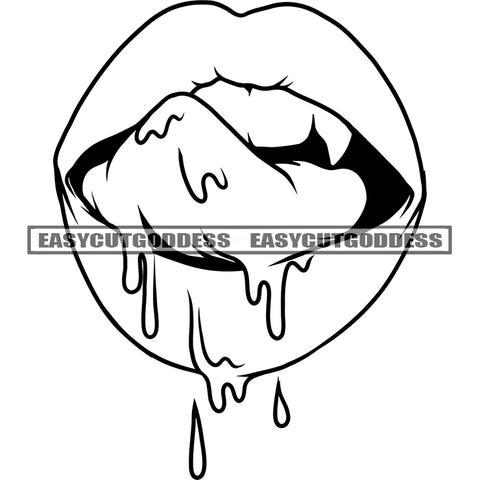 Sexy Woman Lips Black And White Artwork Design Element Color Dripping BW Artwork SVG JPG PNG Vector Clipart Cricut Silhouette Cut Cutting