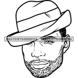 African American Man Wearing Hat Black And White Artwork Design Element Afro Man One Eyes On Hat SVG JPG PNG Vector Clipart Cricut Silhouette Cut Cutting