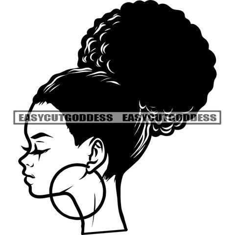 Side Face Woman Close Eyes African American Woman Head And Face Design Element Wearing Hoop Earing Smile Face BW Artwork SVG JPG PNG Vector Clipart Cricut Silhouette Cut Cutting