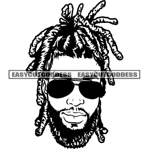 Gangster African American Man Head Design Element Locus Hairstyle Wearing Sunglass Vector SVG JPG PNG Vector Clipart Cricut Silhouette Cut Cutting