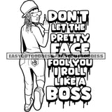 Don't Let The Pretty Face Fool You I Roll Like A Boss African American Girls Showing Middle Finger Wearing Cap And Sunglasses Angry Face Locus Hairstyle SVG JPG PNG Vector Clipart Cricut Silhouette Cut Cutting