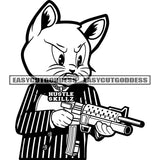 Black And White Gangster Cat Holding Gun Design Element Wearing Business Coat Scarface Cat Angry Face BW SVG JPG PNG Vector Clipart Cricut Silhouette Cut Cutting