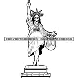Statue Of Liberty Girls Wearing Sunglass Hand Holding Bag Hand Up BW Artwork Design Element Chain Statue Standing SVG JPG PNG Vector Clipart Cricut Silhouette Cut Cutting