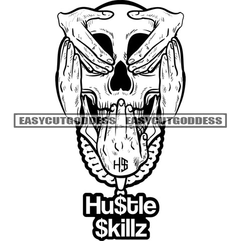 Shut Up Hand Sign Skull Skeleton Head Design Element No Eyes Skull Head Black And White Artwork BW SVG JPG PNG Vector Clipart Cricut Silhouette Cut Cutting