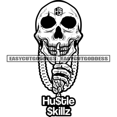 Shut Up Hand Sign Skull Skeleton Head Design Element Devil Or Horror Face Skull Head Black And White Artwork BW SVG JPG PNG Vector Clipart Cricut Silhouette Cut Cutting
