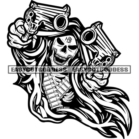 Skull Skeleton Hand Holding Gun Pistol Weapon Smile Face Wearing Hudi Bullet SVG JPG PNG Vector Clipart Cricut Silhouette Cut Cutting