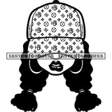 African American Woman Wearing Hat And Hoop Earing Design Element Afro Hairstyle Sexy Pose Black And White Artwork Girls Side Face BW SVG JPG PNG Vector Clipart Cricut Silhouette Cut Cutting