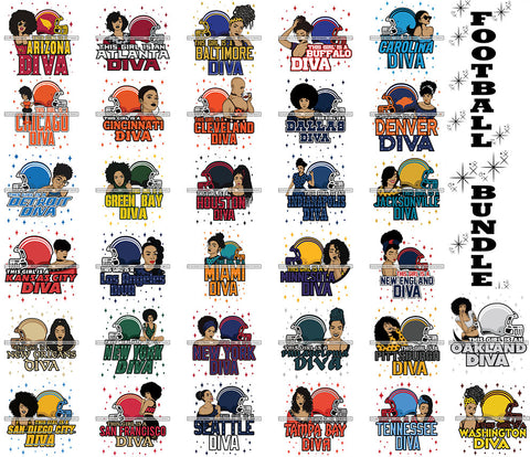 Bundle 32 Diva Football Team SVG Cutting Files For Silhouette Cricut and More