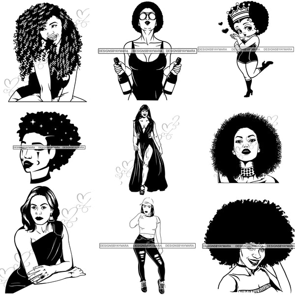 Free Bundle 9 Afro Beautiful Woman SVG Cutting Files For Silhouette and Cricut