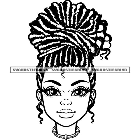 Black Woman Locus Hair Design Element Vector Art Work Smile Face Sexy Eyes White Background Black And White Color BW SVG JPG PNG Vector Clipart Cricut Cutting Files