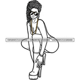 Melanin Woman Sexy Pose Sitting Wearing Bikini And Sunglass Vector White Background Curly Hair Design Element Artwork Hot Fitness Woman SVG JPG PNG Vector Clipart Cricut Cutting Files