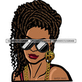 Melanin Woman Curly Hair Face Design Element Color Art Work Wearing Sunglass And Gold Chain Afro Beautiful Woman SVG JPG PNG Vector Clipart Cricut Cutting Files