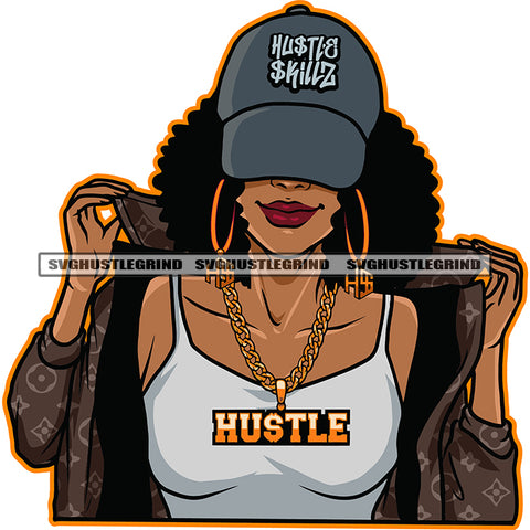 African American Woman Wearing Sexy Cloth And Cap Curly Hairstyle No Eyes Design Element Melanin Woman Smile Face White Background SVG JPG PNG Vector Clipart Cricut Cutting Files