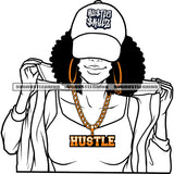 African American Woman Wearing Sexy Cloth And Cap Black And White BW Curly Hairstyle No Eyes Design Element Melanin Woman Smile Face White Background SVG JPG PNG Vector Clipart Cricut Cutting Files