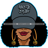 Melanin Woman Wearing Baseball Cap Hat Swag Afro Hairstyle Hoop Earrings No Face Design Element Red Lipstick Hustle SVG JPG PNG Vector Clipart Cricut Cutting Files