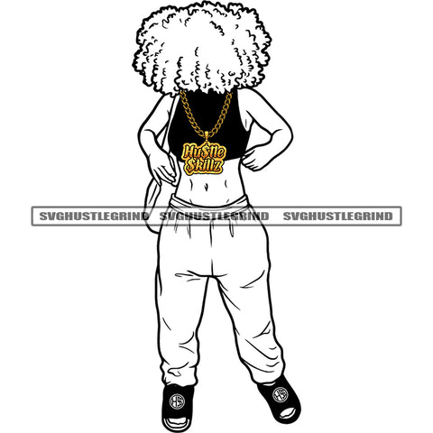 Melanin Afro Woman Standing Sexy Dress Afro Hair Style White Hair Design Element White Background Sexy Pose African American Woman SVG JPG PNG Vector Clipart Cricut Cutting Files
