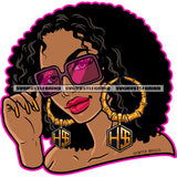 African American Gangster Woman Curly Hair Style Melanin Woman Wearing Sunglass Long Nail Ear Hoops Vector Design Element White Background SVG JPG PNG Vector Clipart Cricut Cutting Files