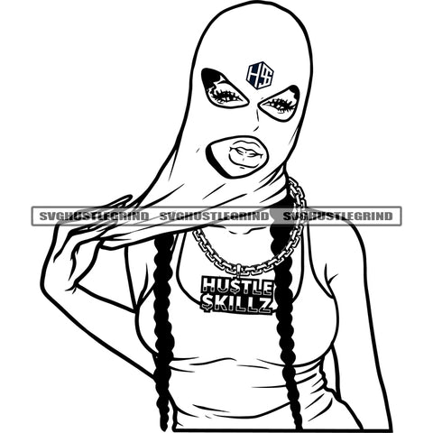 Beautiful Afro Woman Wearing Mask Curly Hair Design Element Black And White BW Sexy Pose Vector Wearing T-Shirt SVG JPG PNG Vector Clipart Cricut Cutting Files