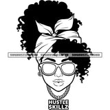 Melanin Woman Head Design Element Vector Wearing Sunglass Black And White BW Curly Hair Style Beautiful Woman Cute Face SVG JPG PNG Vector Clipart Cricut Cutting Files